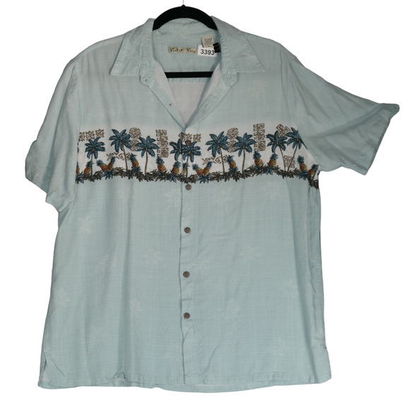 Batik Bay Button Up Shirt Short Sleeve Mens XL Green Palm Trees Tiki Lightweight - Picture 1 of 9